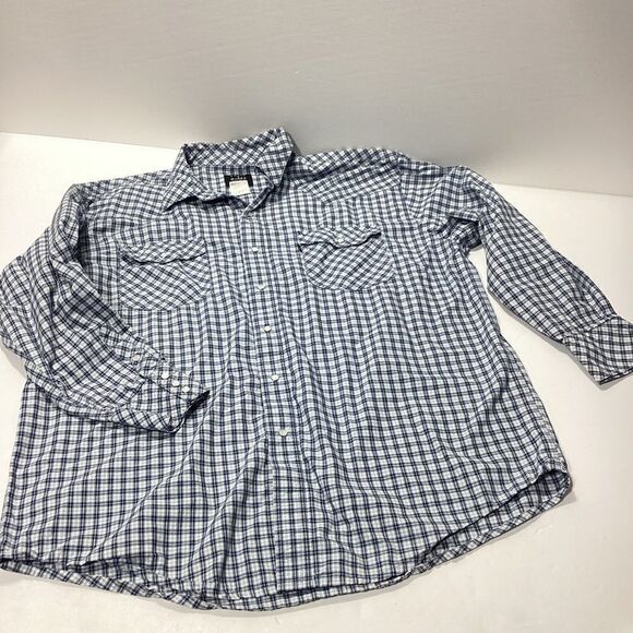 Lakin McKey Trading Co By Key Long Sleeve Blue Plaid Pearl Snap Shirt 2XLR - Picture 5 of 12
